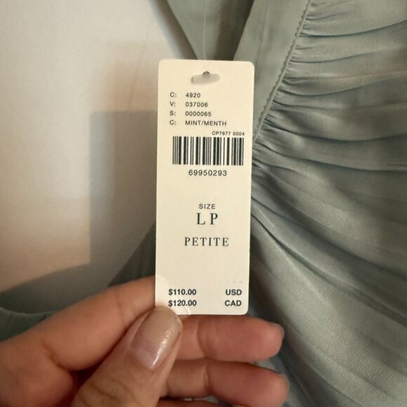 NWT Anthropologie Sage Green Blouson Open Back Satin Top | Petites L Cottagecore - Picture 5 of 8